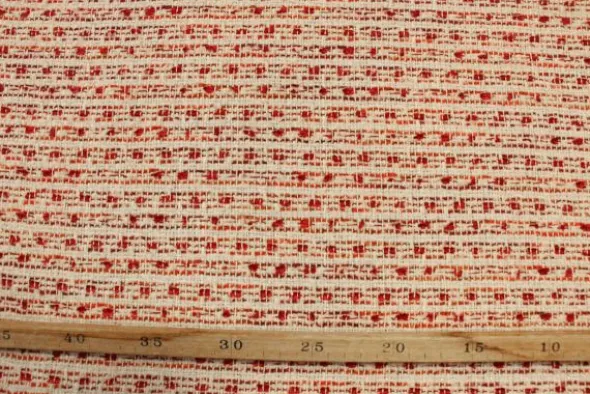 bouclé - Kleine Lijnen Ecru/Rood/Oranje/Zilver