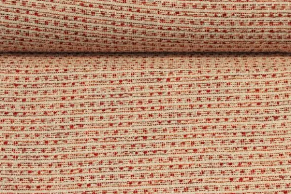 bouclé - Kleine Lijnen Ecru/Rood/Oranje/Zilver