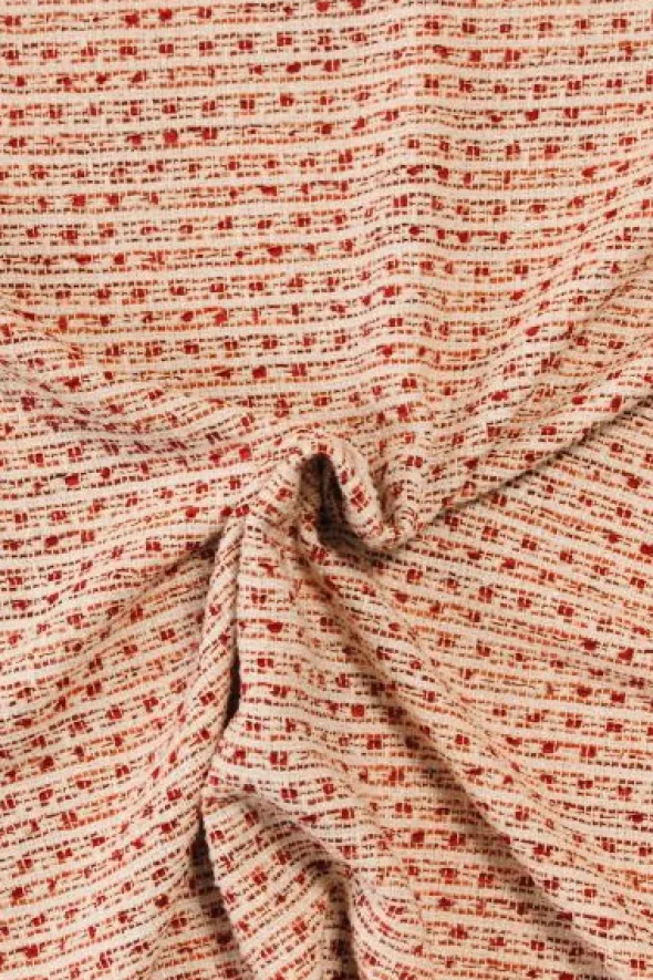 bouclé - Kleine Lijnen Ecru/Rood/Oranje/Zilver