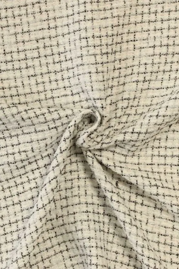 bouclé - Klein Ruitje Zwart/Wit/Zilver