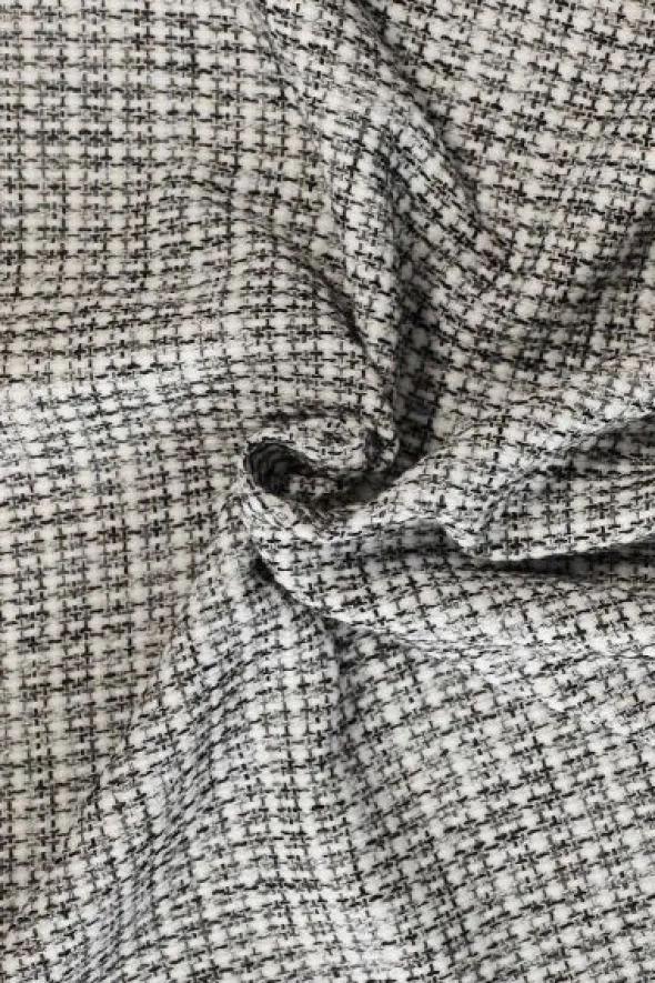 Bouclé - Mini Ruitje Wit/Grijs/Zwart
