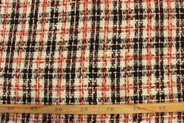 bouclé - Ruiten Zwart/Wit/Rood/Zilver