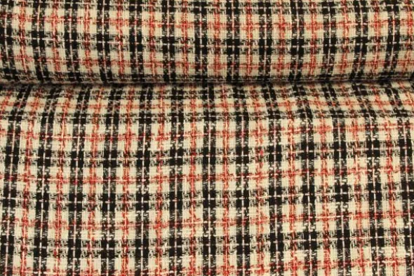 bouclé - Ruiten Zwart/Wit/Rood/Zilver