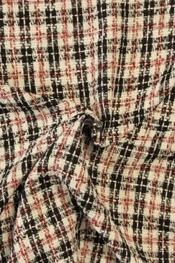 bouclé - Ruiten Zwart/Wit/Rood/Zilver