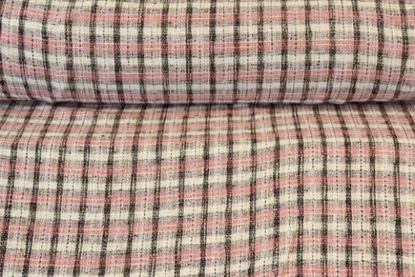 Bouclé - Ruit Zwart/Donker roze/Creme