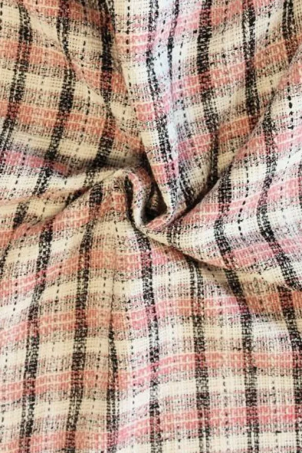 Bouclé - Ruit Zwart/Donker roze/Creme