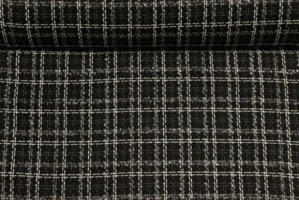bouclé - Ruit Zwart/Wit/Transparant sparkle