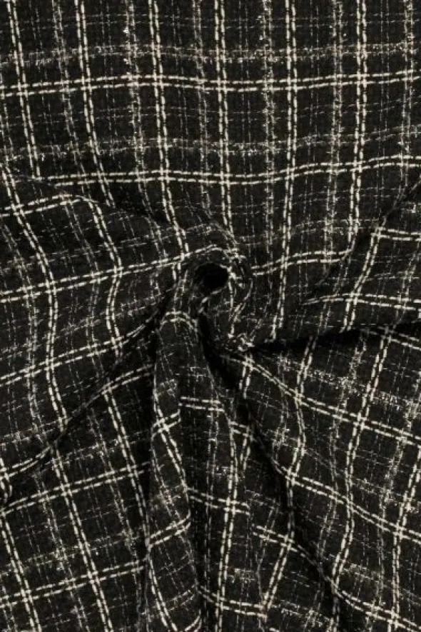 bouclé - Ruit Zwart/Wit/Transparant sparkle