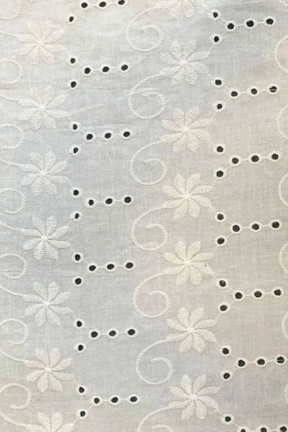 Broderie Katoen - Curly Flowers - Off White