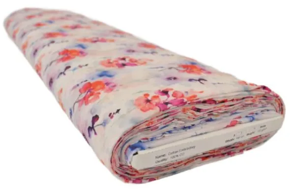 Broderie Katoen Print - Purple/Pink/Orange Flowers on White