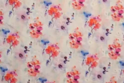 Broderie Katoen Print - Purple/Pink/Orange Flowers on White