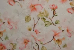 Broderie Katoen Print - Soft Coral Blossom on White