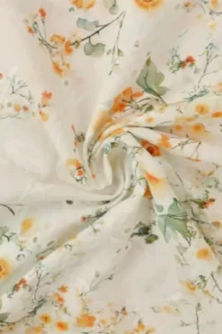 Broderie Katoen Print - Sunny Yellow/Orange Flowers on White
