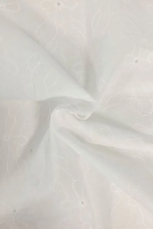 Broderie Katoen - Stitched Flowers White