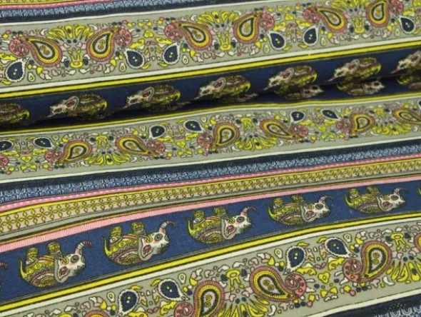 Canvas - Indian Elephant and Paisley on Navy