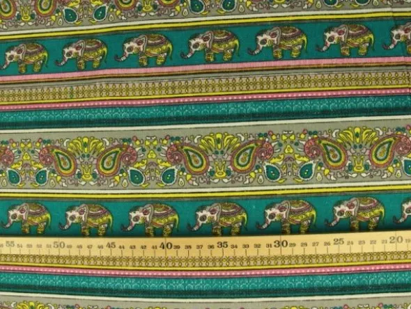 Canvas - Indian Elephant and Paisley on Turquoise