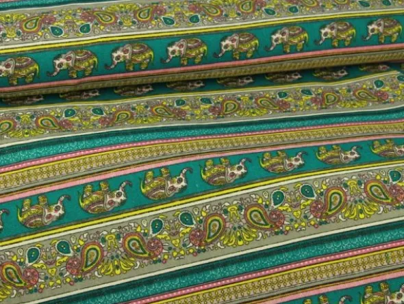 Canvas - Indian Elephant and Paisley on Turquoise