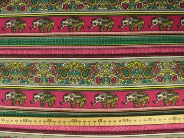 Canvas - Indian Elephant and Paisley on Cassis