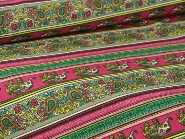 Canvas - Indian Elephant and Paisley on Cassis
