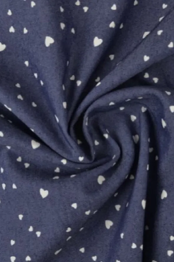 Chambray - Tiny White Hearts on Dark Blue
