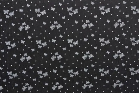 Chambray - White Butterflies and Dots on Black