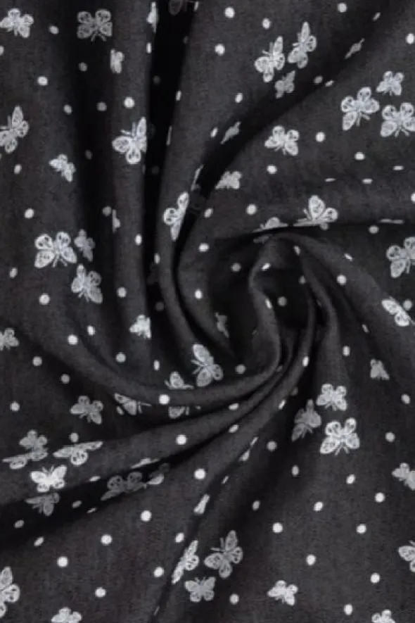 Chambray - White Butterflies and Dots on Black