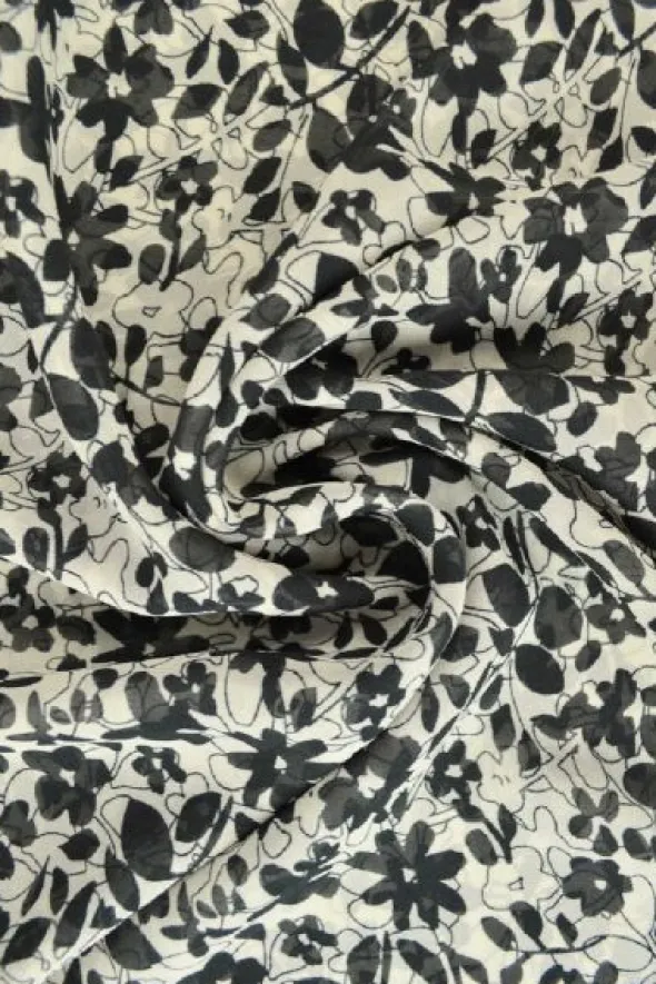 Chiffon - Black Flowers on Off White