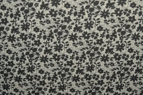 Chiffon - Black Flowers on Off White