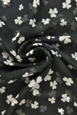 Chiffon - White Clovers on Black
