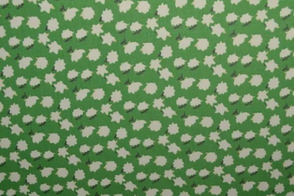 Chiffon - White Flowers on Grass Green