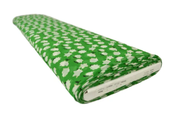 Chiffon - White Flowers on Grass Green