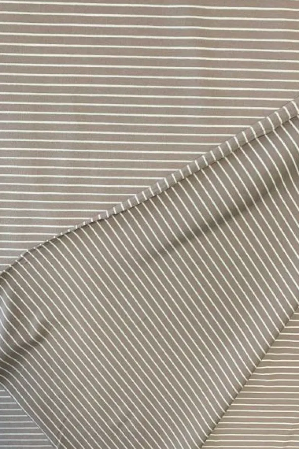 Cotton Jersey Brushed Stripes - Light Taupe/White