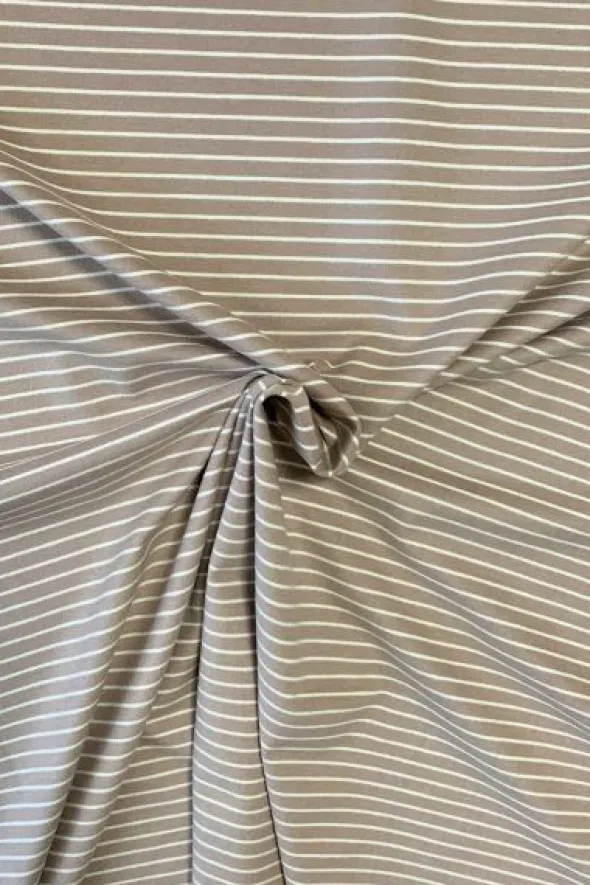 Cotton Jersey Brushed Stripes - Light Taupe/White