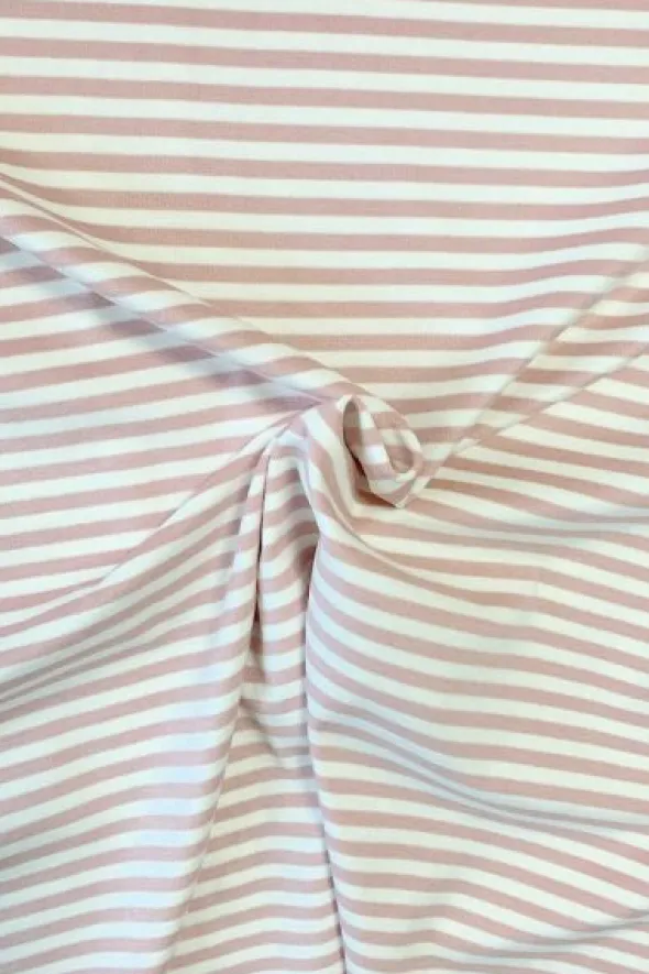 Cotton Jersey Brushed Stripes - Old Pink/White