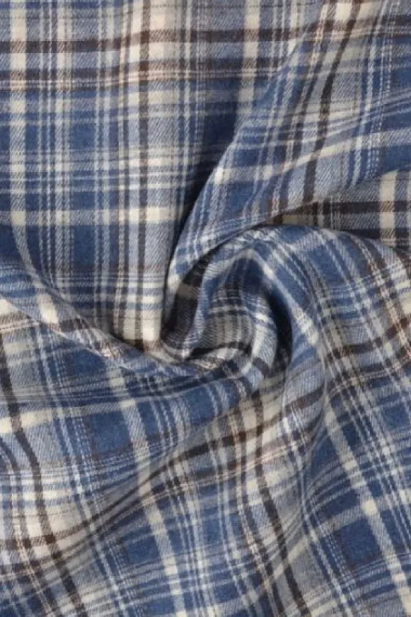 Flanel Ruiten - Brown/Off White/ Grey Blue