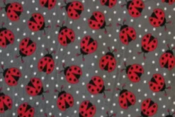 Fleece Print - Big Ladybugs on Dark Grey