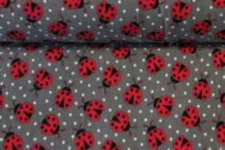 Fleece Print - Big Ladybugs on Dark Grey