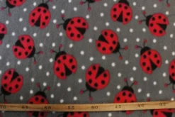 Fleece Print - Big Ladybugs on Dark Grey