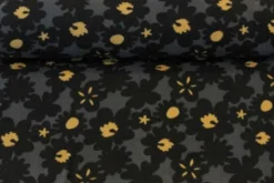 Fleece Print - Black Big Flowers on Dark Grey