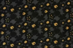 Fleece Print - Black Big Flowers on Dark Grey