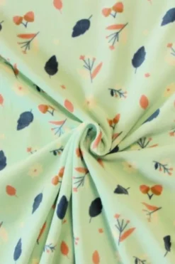 Fleece Print - Blue Autumn Leaves on Mint