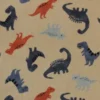 Fleece Print - Blue/Rusty Dinosaur on Light Taupe