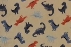 Fleece Print - Blue/Rusty Dinosaur on Light Taupe