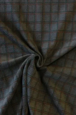 Fleece Print Brown/Green Square Lines on Grey