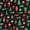 Fleece Print - Christmas Trees and Ornaments on Black
