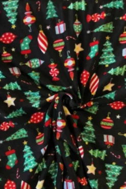 Fleece Print - Christmas Trees and Ornaments on Black