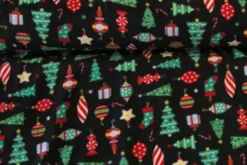 Fleece Print - Christmas Trees and Ornaments on Black