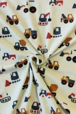 Fleece Print - Excavators and Trucks on Light Mint