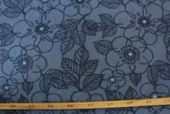 Fleece Print - Navy Flowers on Steelblue