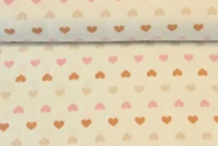 Fleece Print - Pink/Camel/Beige Hearts on Creme
